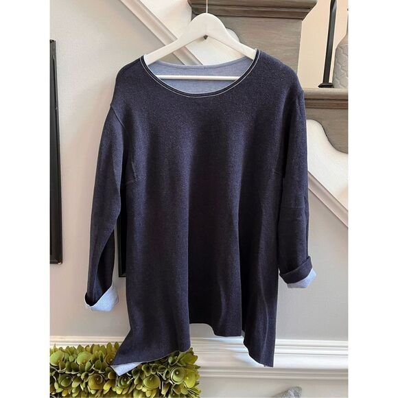 J. Jill Dark & Light Blue Shark Bite Sweater sz M EUC - Picture 5 of 6